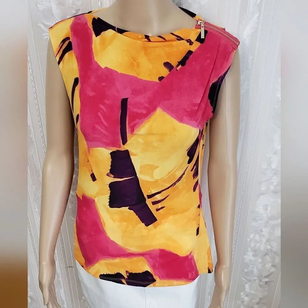 DKNY Sleeveless Zipper Stretch Top NWT Size Small